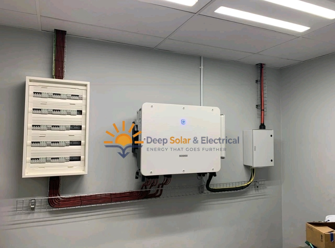 Large commercial DB board and Sungrow inverter installation